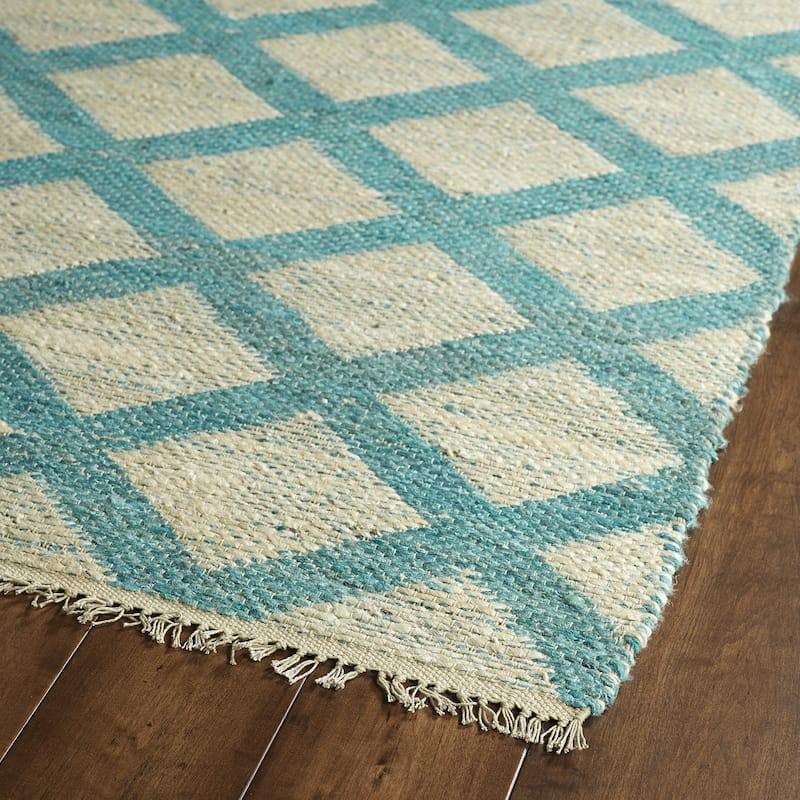 Handmade Natural Fiber Canyon Teal Lattice Rug (5'0 x 7'9) - 5' x 7'9"