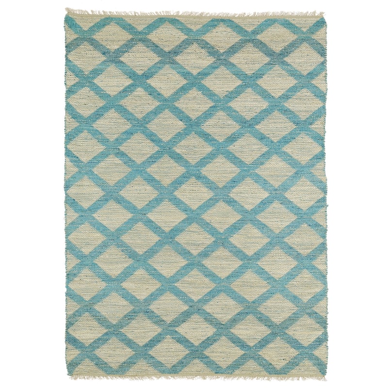 Handmade Natural Fiber Canyon Teal Lattice Rug (5'0 x 7'9) - 5' x 7'9"