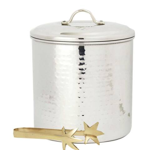Hammered Stainless Steel 3-quart Ice Bucket with Liner and Tongs
