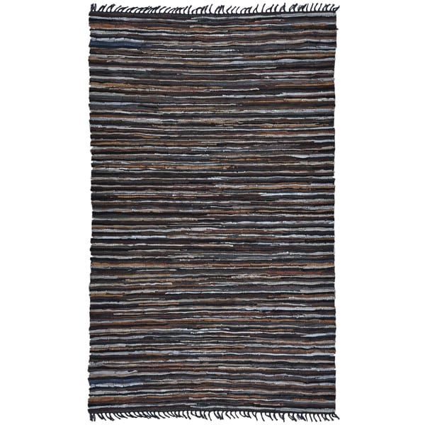 Hand Woven Matador Brown Leather and Hemp Rug (10 x 14)