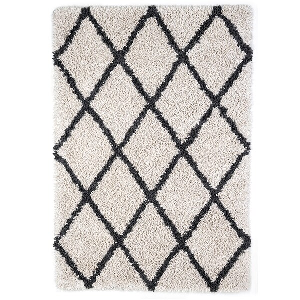 Jani Shag Ivory and Graphite Grey Eco Silky Shag Rug - 9' x 12'