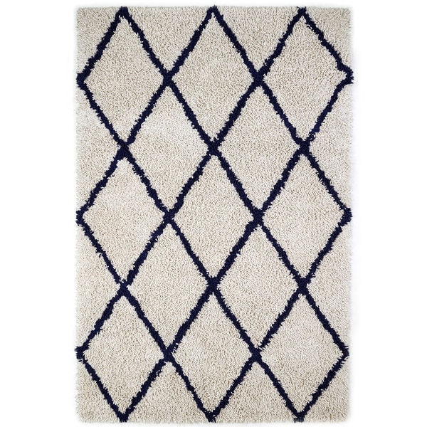 Jani Ivory and Navy Blue Eco Silky Shag Rug
