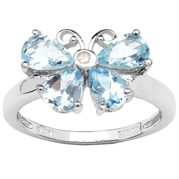 Olivia Leone 1.27 Carat Aquamarine and White Topaz .925 Sterling Silver Ring - Blue