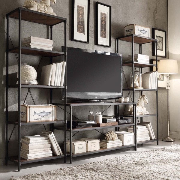Harrison Industrial Rustic Pipe Frame Media Stand with Two 26-inch Towers by iNSPIRE Q Classic