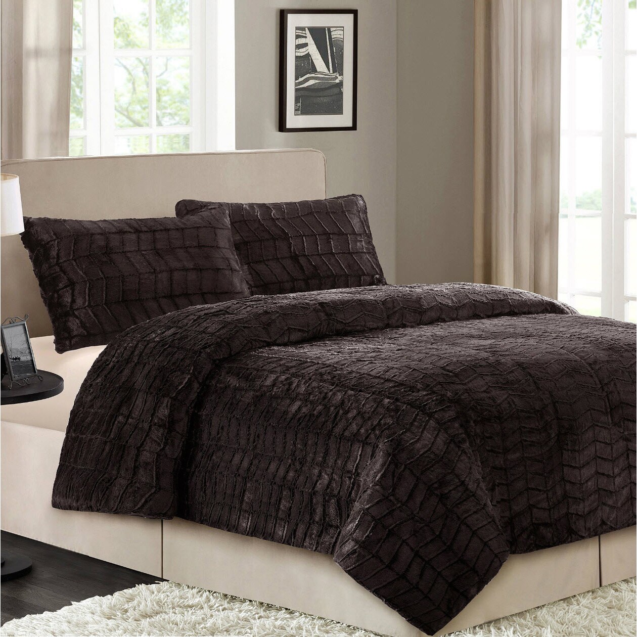 Shop Better Homes And Gardens Faux Fur Chocolate Herringbone Queen