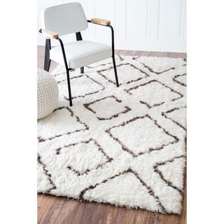 Nuloom Ivory/Brown Soft and Plush Moroccan Trellis Shag Rug