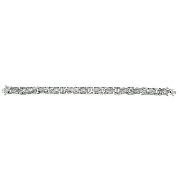 Sterling Silver Cubic Zirconia Geometric Design Mens Bracelet