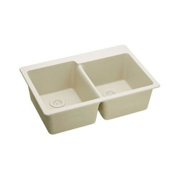 Elkay Quartz Classic 33" x 22" x 9-1/2", Offset Double Bowl Top Mount Sink, Bisque