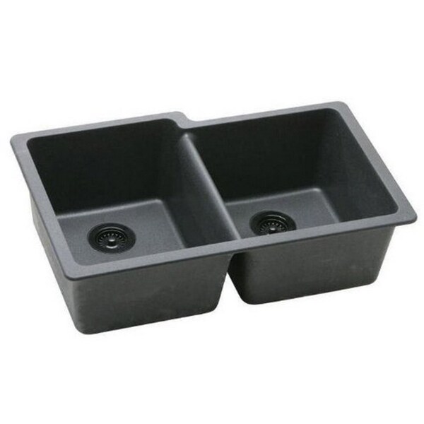 Elkay Quartz Classic 33" x 20-1/2" x 9-1/2", Offset Double Bowl Undermount Sink, Dusk Gray