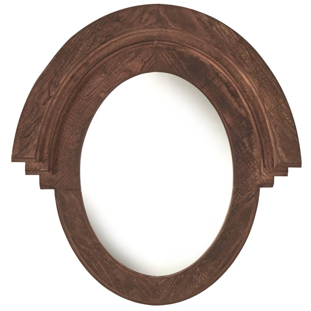 Western Style Oval Dark Brown Wood Wall Mirror