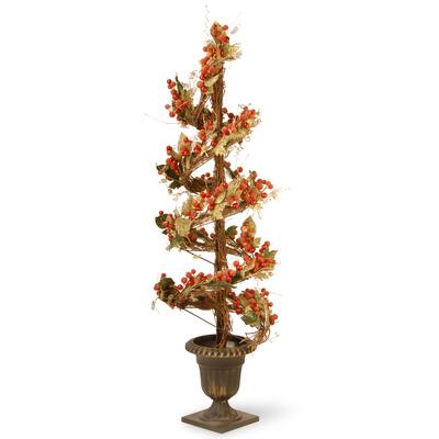 48-inch Berry/ Leaf Vine Topiary Tree Black Urn