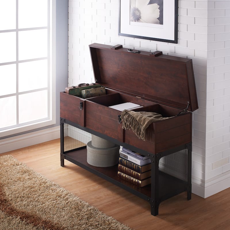 Forr Industrial Walnut 47-inch Metal 1-Shelf Trunk Entryway Table by Furniture of America