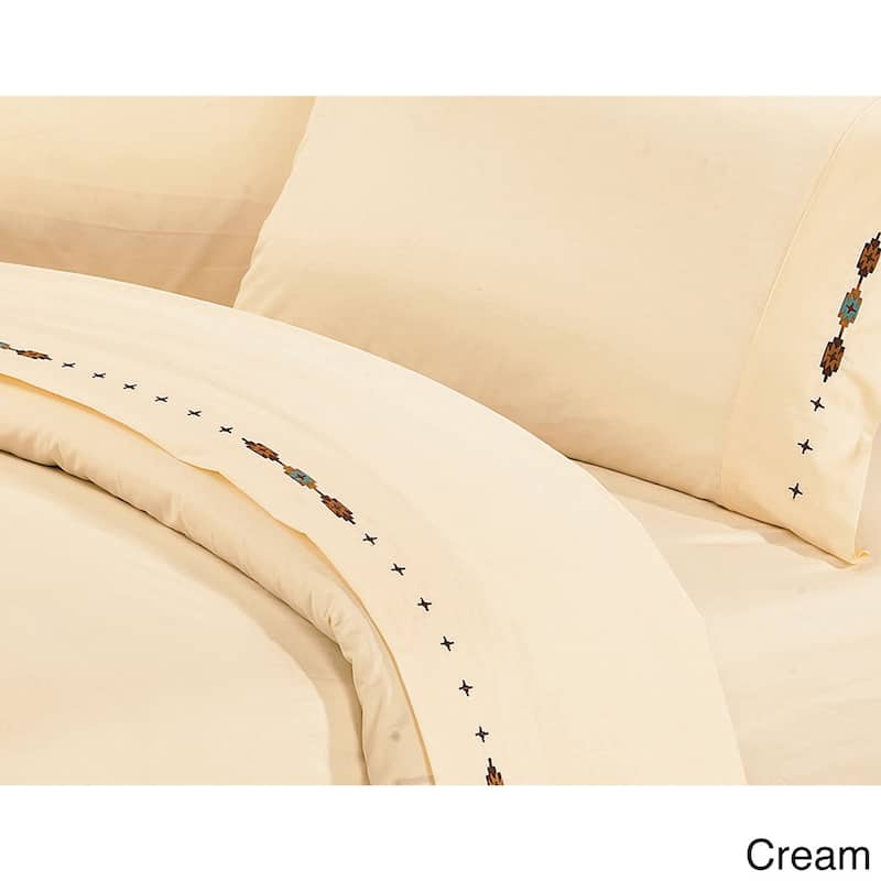 Paseo Road by HiEnd Accents Embroidered Southwestern Bed Sheet Set - Queen Cream