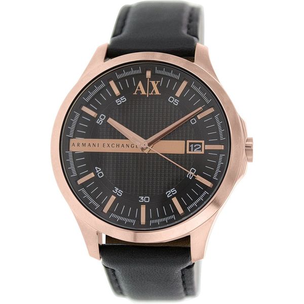 armani exchange men's black leather strap watch