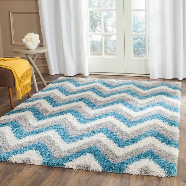 Safavieh Kids Shag Ivory/ Blue Chevron Rug - 8' x 10'