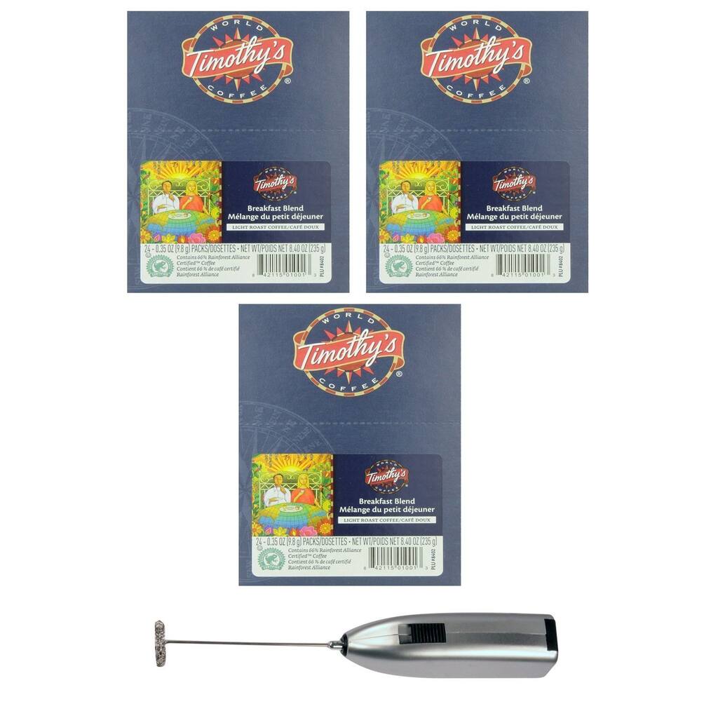 Timothy's World Coffee Breakfast Blend 72-Count with Knox Milk Frother