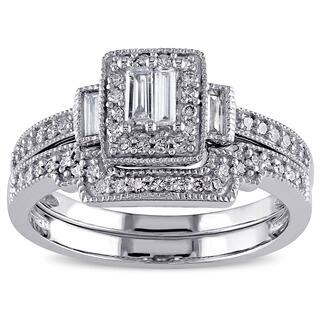 Baguette Bridal Sets Wedding Ring For Less Miadora 10k White Gold 2 5ct Tdw Diamond Parallel Baguette Square Bridal Set