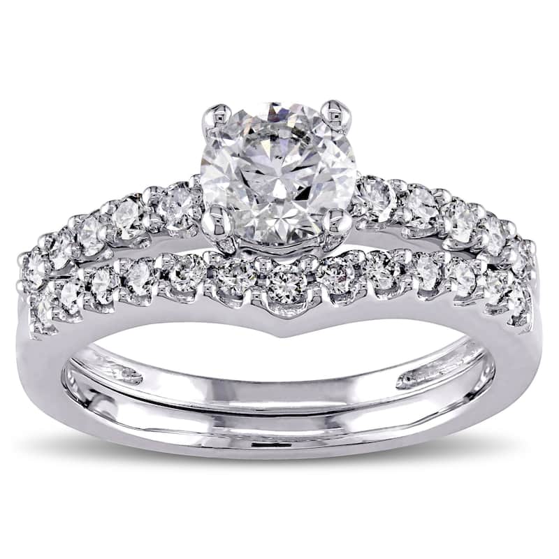 Miadora Signature Collection 14k White Gold 7/8ct TDW Diamond Bridal Ring Set