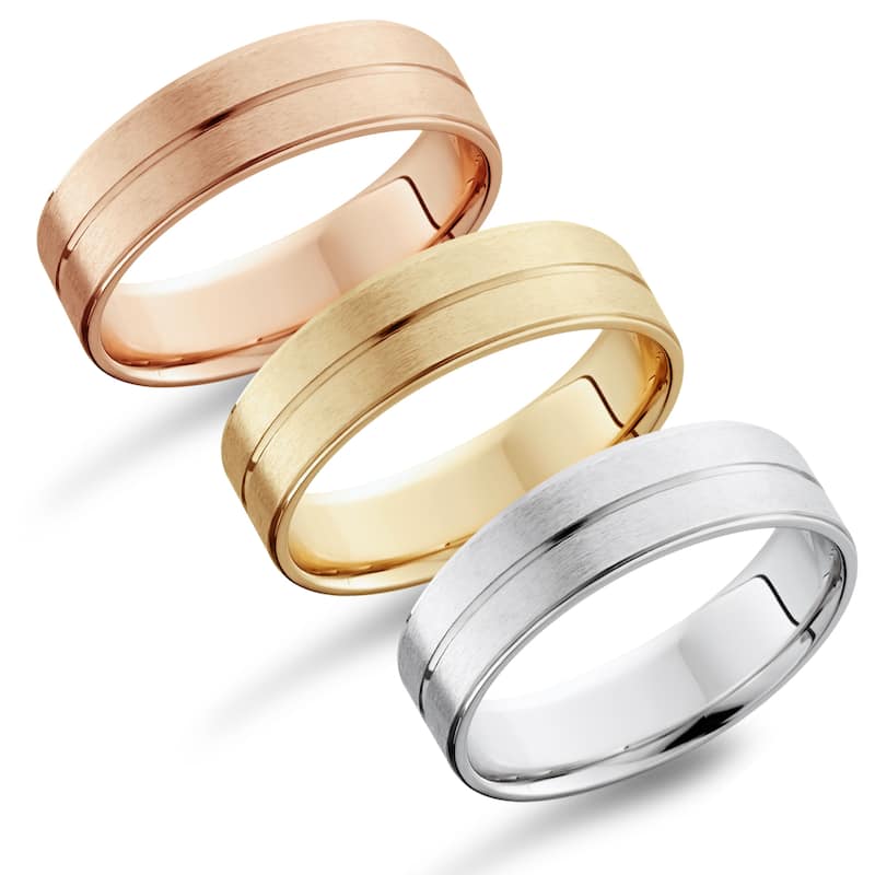 Bliss 14k Gold Men's Flat 6mm Brushed Wedding Band
