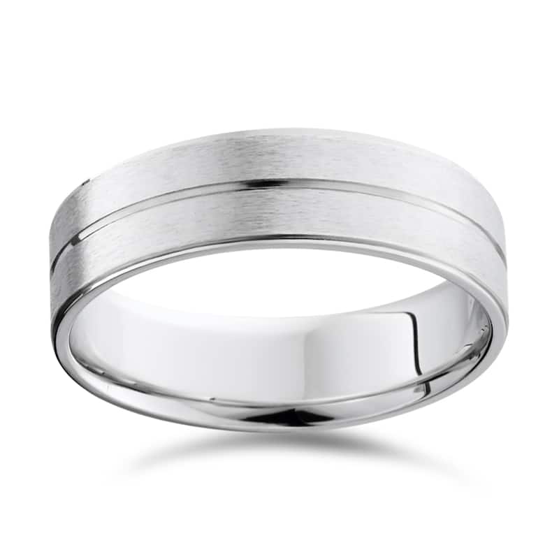Bliss 14k Gold Men's Flat 6mm Brushed Wedding Band - White, Size 6