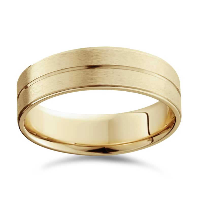 Bliss 14k Gold Men's Flat 6mm Brushed Wedding Band - Yellow, Size 6