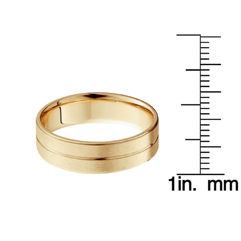 Bliss 14k Gold Men's Flat 6mm Brushed Wedding Band - Yellow, Size 10
