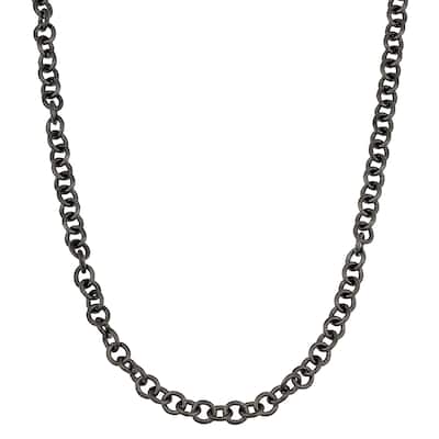 Fremada Black Ruthenium over Sterling Silver 4mm Hollow Forzatina Link Chain Necklace