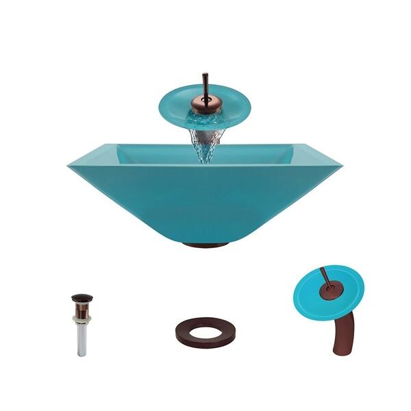 Shop 603 Turquoise Colored Glass Vessel Sink With Oil Rubbed