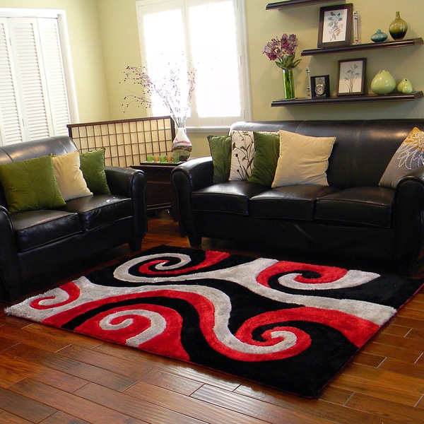 Donnie Ann Shaggy Abstract Swirl Black Area Rug - 5 'x 7'