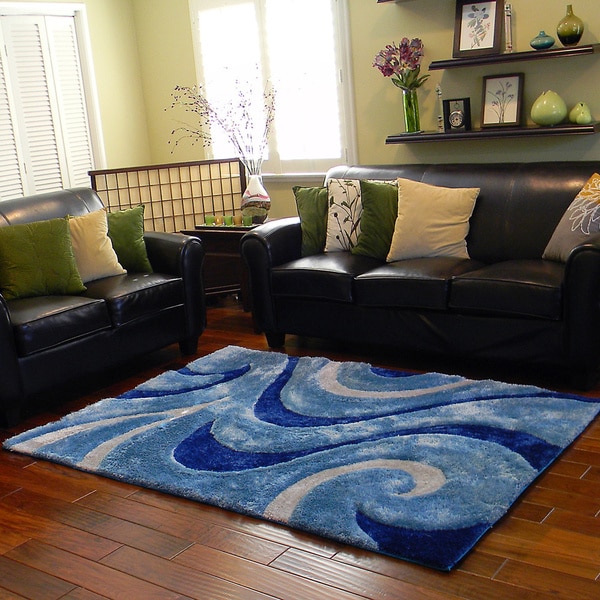 Donnie Ann Shaggy Abstract Wavy Swirl Blue Area Rug - 5' x 7'