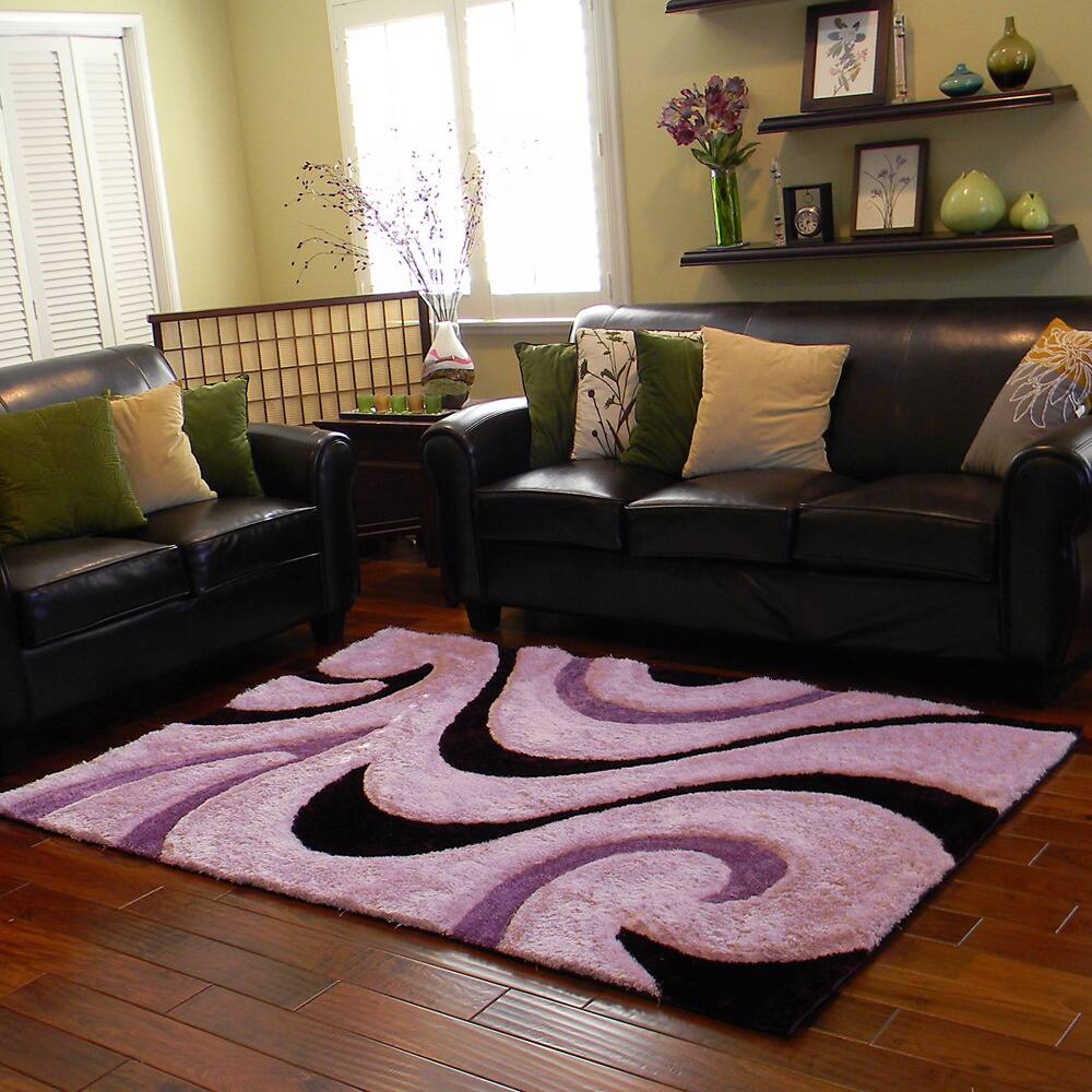 Donnie Ann Shaggy Abstract Wavy Swirl Purple Area Rug (5 'x 7')