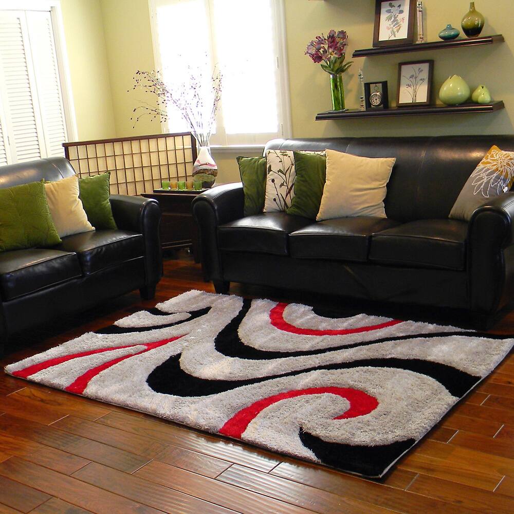 Donnie Ann Shaggy Abstract Wavy Swirl Grey Area Rug (5 'x 7') - 5 'x 7'