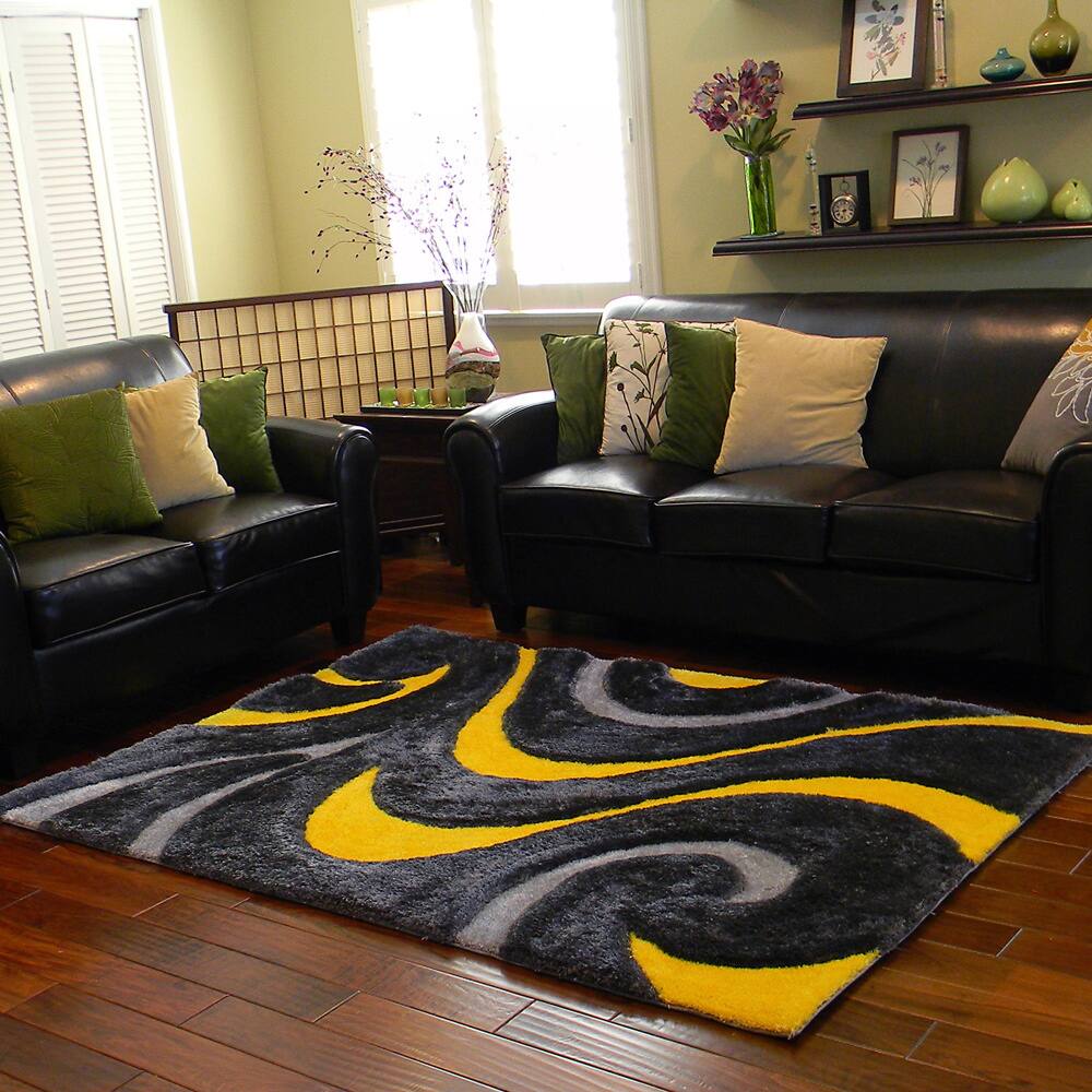 Donnie Ann Shaggy Abstract Wavy Swirl Yellow Area Rug (5 'x 7')