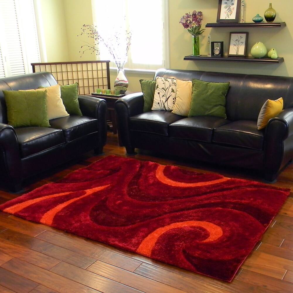 Donnie Ann Shaggy Wavy Swirl Burgundy Area Rug (5 'x 7') - 5' x 7'