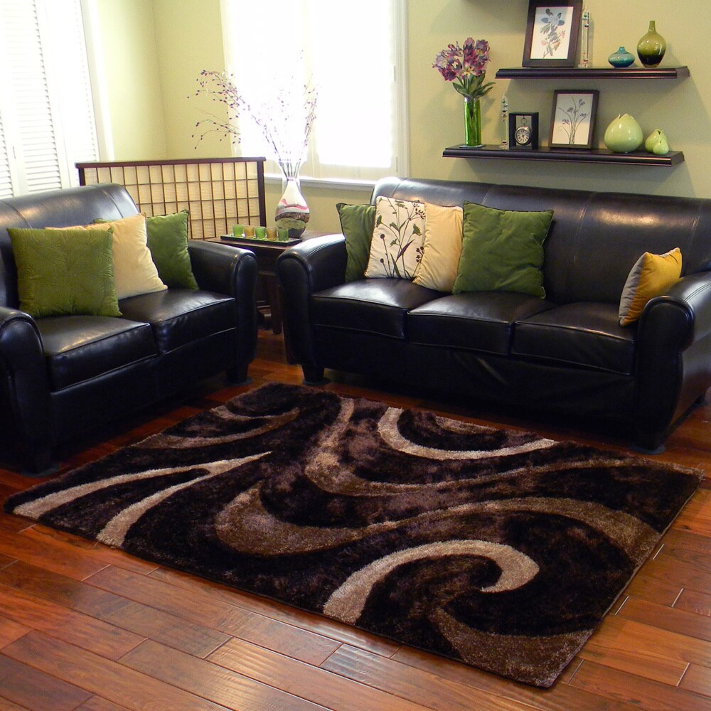 Shop Donnie Ann Shaggy Abstract Wavy Swirl Chocolate Area Rug 5 'x 7' Free Shipping Today