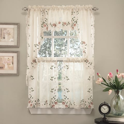 Colorful Cute Fower Pattern Kitchen Window Curtains old world floral embroidered sheer kitchen curtain parts tiers swags and valances