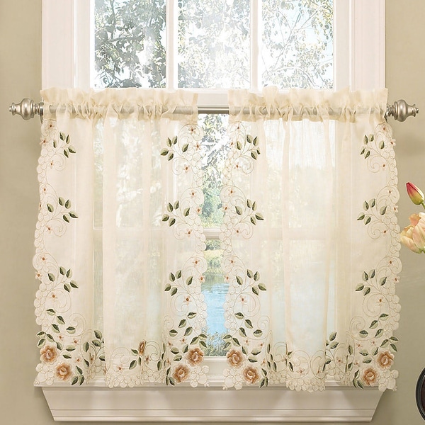 AU_ Embroidered Butterfly Flower Shade Sheer Voile Cafe Kitchen Window Room Curt 