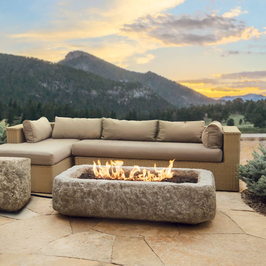 Real Flame Antique Stone 59 in. L x 37.5 in. W x 14.5 in. H Rectangle Propane Fire Pit