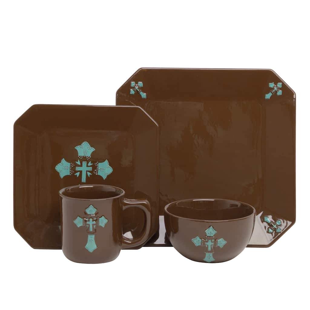 HiEnd Accents Turquoise Cross 16-piece Dinnerware Set