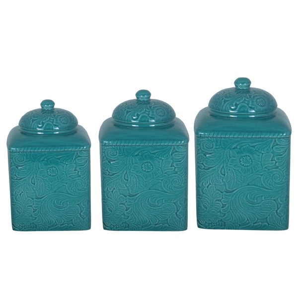 Shop HiEnd Accents Savannah Turquoise Canister 3-piece Set ...