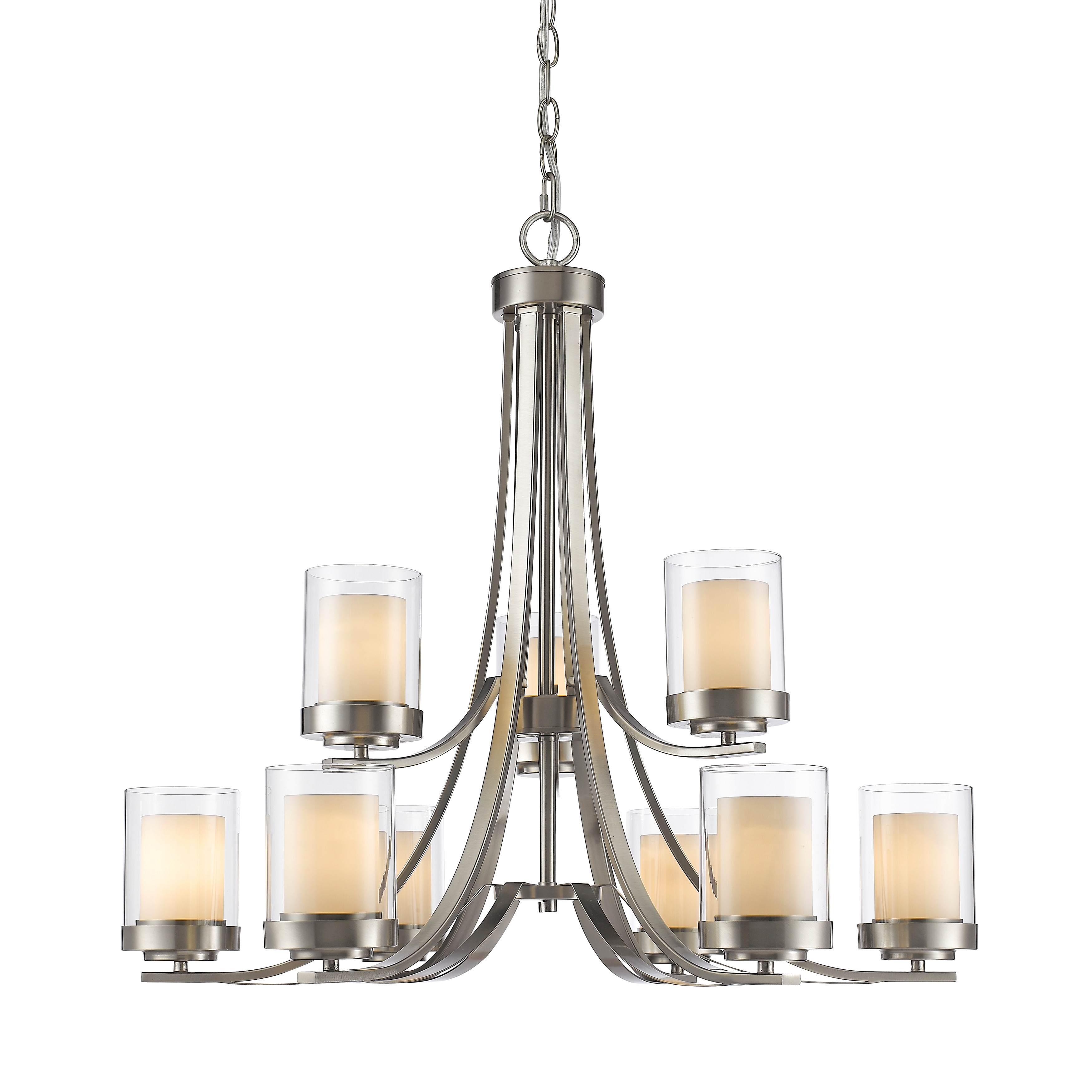 Avery Home Lighting Willow Brushed Nickel 9-light Inner Matte Opal & Outer Clear Chandelier (Brushed Nickel) - Chandeliers For Bedrooms by Overstock.com