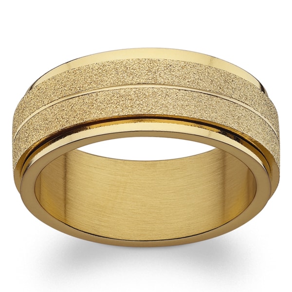 Gold over Stainless Steel Engraved Frosted Spinner Band. Opens flyout.