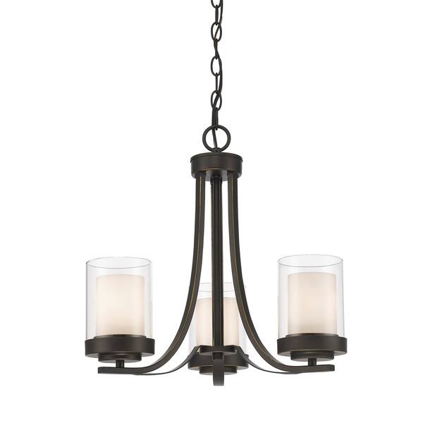 slide 1 of 1, Avery Home Lighting Willow 3-light Olde Bronze Inner Matte Opal and Outer Clear Chandelier