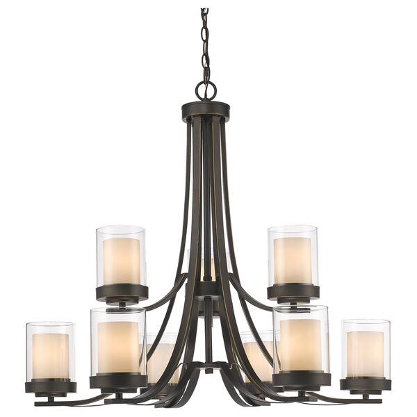 slide 1 of 1, Avery Home Lighting Willow 9-light Olde Bronze Inner Matte Opal and Outer Clear Chandelier
