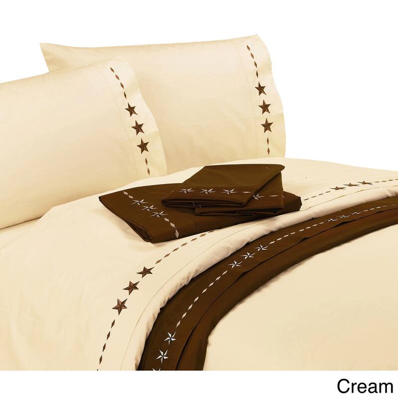 Paseo Road by HiEnd Accents 350 Thread Count Embroidered Star Bed Sheet Set, 4PC - Cream - Queen