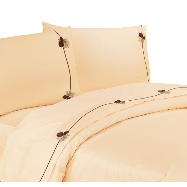 HiEnd Accents 350 Thread Count Embroidered Pine Cone Sheet Set