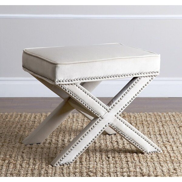 Abbyson Marcus Cream Nailhead Trim Ottoman Bench