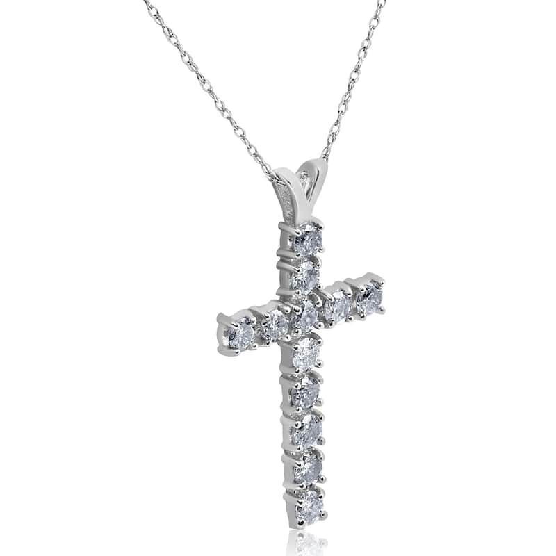 14k White Gold 1ct TDW Diamond Cross Necklace