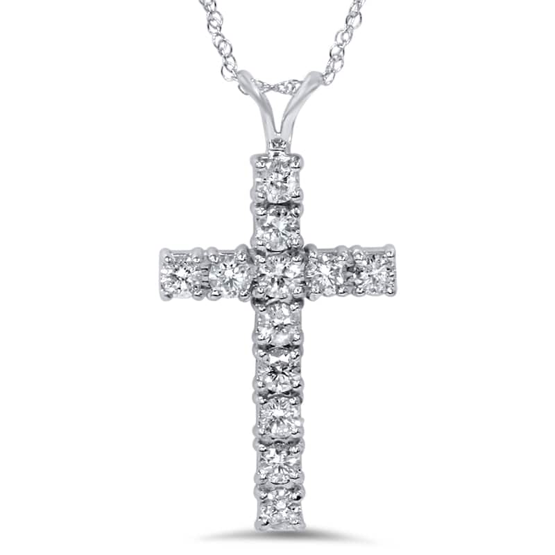 14k White Gold 1ct TDW Diamond Cross Necklace