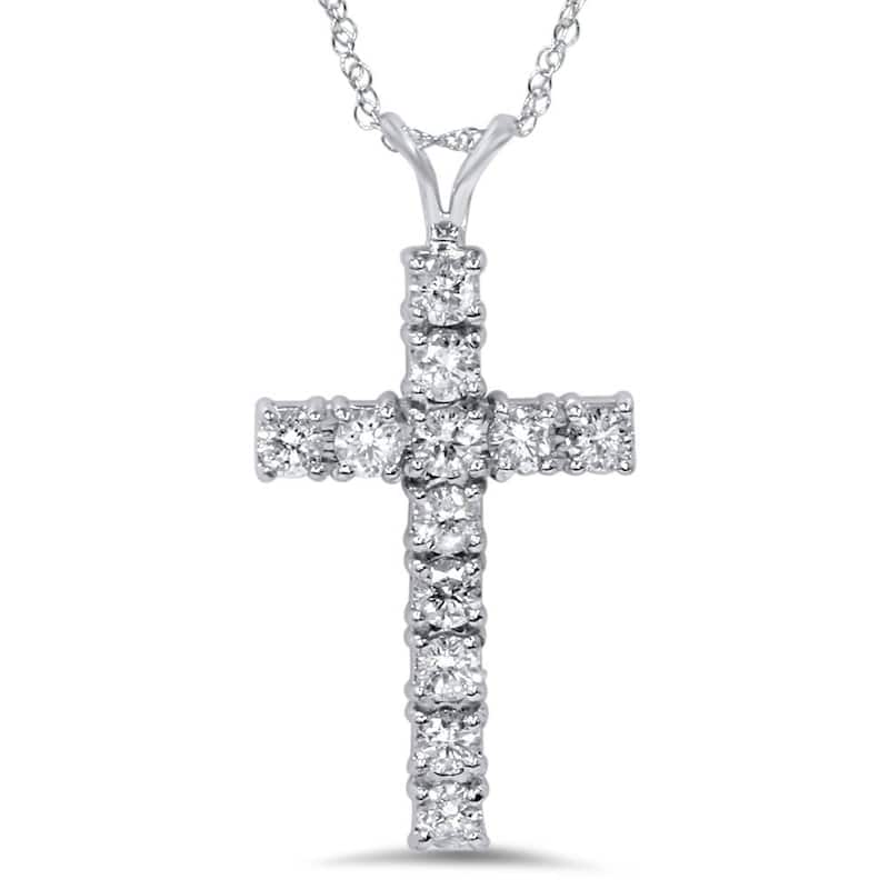 14k White Gold 1ct TDW Diamond Cross Necklace